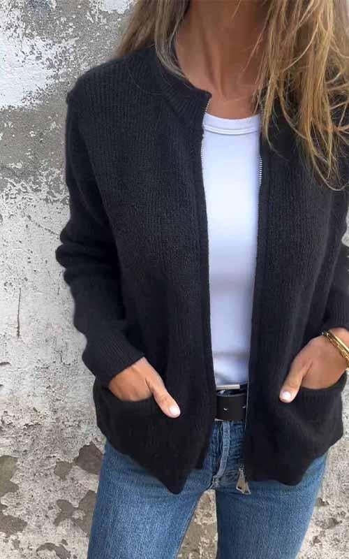 ⏳ Zeitlich begrenzt 50% Rabatt ⏰ Klassische Strickjacke mit Rundhals & Reißverschluss 🧥 Leicht, anschmiegsam & stylisch zugleich | Perfekt zum Layeren in jeder Jahreszeit!
