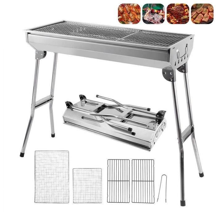 Klappbarer Holzkohlegrill aus Edelstahl für den Garten -73*33,5*70 cm tragbarer, klappbarer Grill -aus Edelstahl