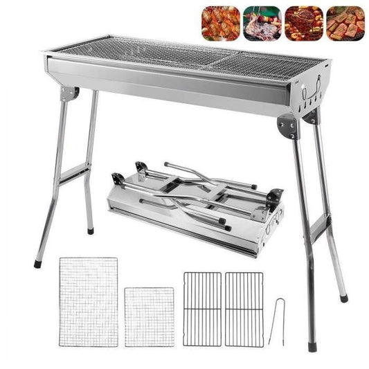 Klappbarer Holzkohlegrill aus Edelstahl für den Garten -73*33,5*70 cm tragbarer, klappbarer Grill -aus Edelstahl