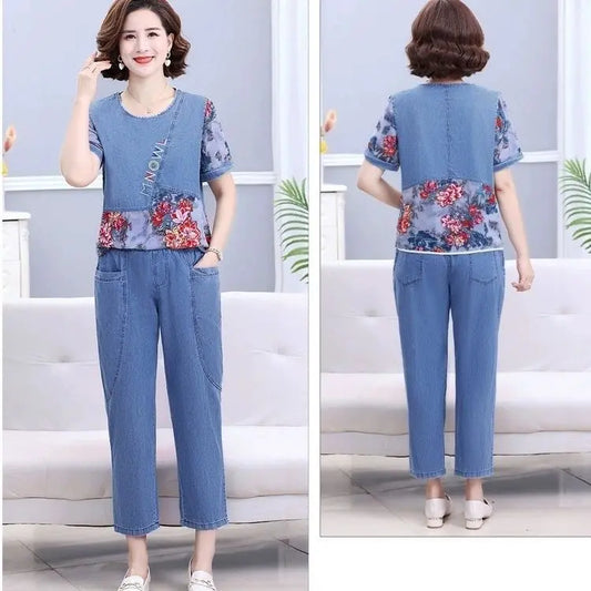 2024 New Casual Printed Thin Summer Denim Suit