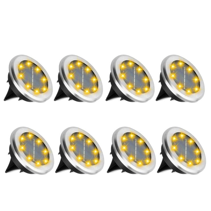 Solar-Bodenleuchte aus Edelstahl mit 8 LED-Lampen