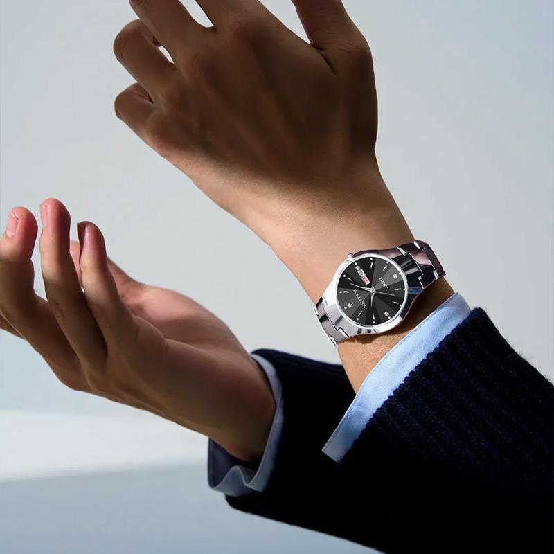 Herrenuhr mit rundem Zifferblatt, für Freizeit und Business, mit Quarzwerk