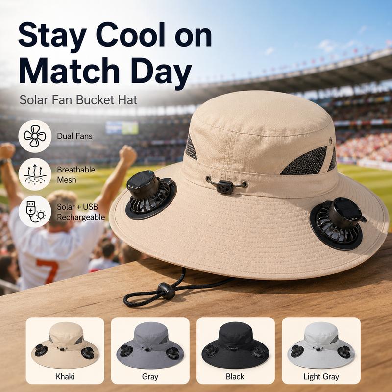 Sommer-Kühlkappe mit Ventilator – USB-aufladbare Bucket-Cap zum Fußballgucken mit integriertem Ventilator für Luftzirkulation, Sonnenschutz für Wanderungen, Angeln, Camping, Strand, Reisen und Outdoor-Abenteuer