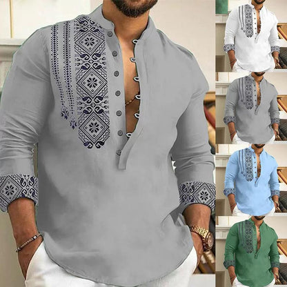 Camisa casual de cuello alto y manga larga para hombre【COMPRE 2 Y OBTENGA ENVÍO GRATIS】