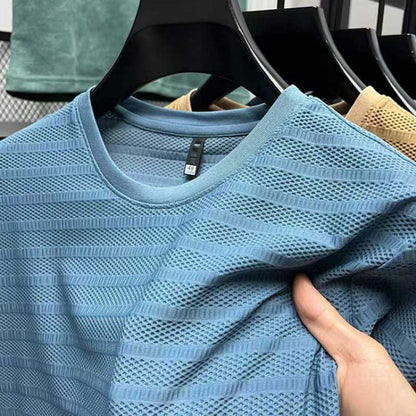 Camisetas deportivas de malla de secado rápido para hombre con cuello redondo