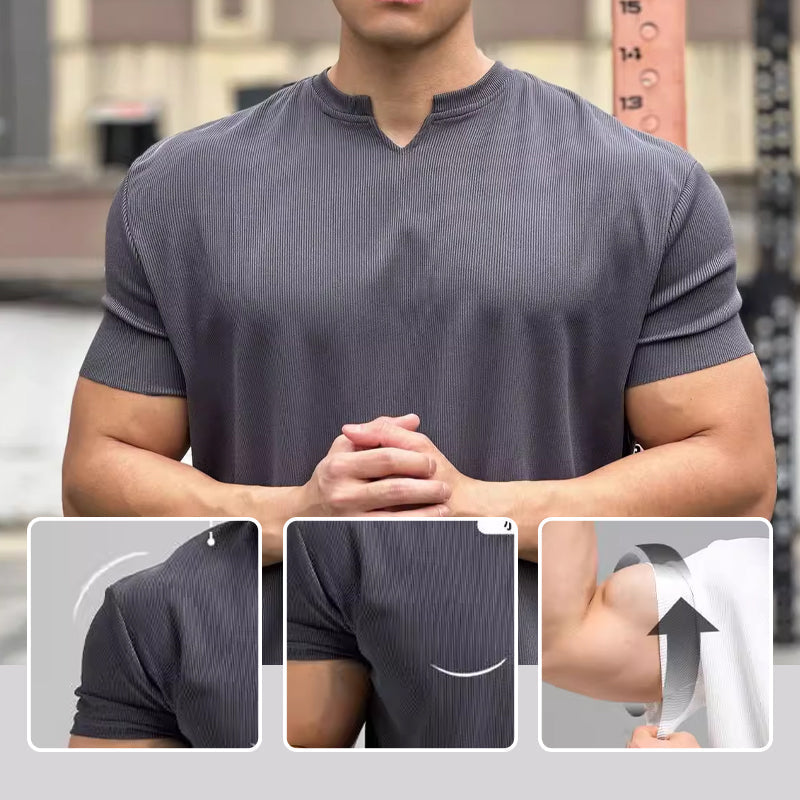 🔥 KAUF 2, BEKOMM 1 KOSTENLOS! 🏋️‍♂️👕 Männer V-Ausschnitt Kurzarm Muscle-Fitness-Shirt Perfekt sitzend, atemaktiv, zeigt deinen sportlichen Stil!