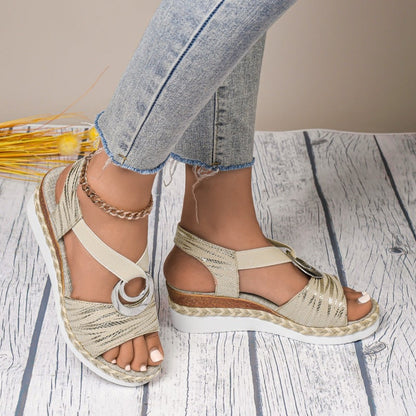 Sandalias de cuña abiertas de moda para mujer con tira elástica