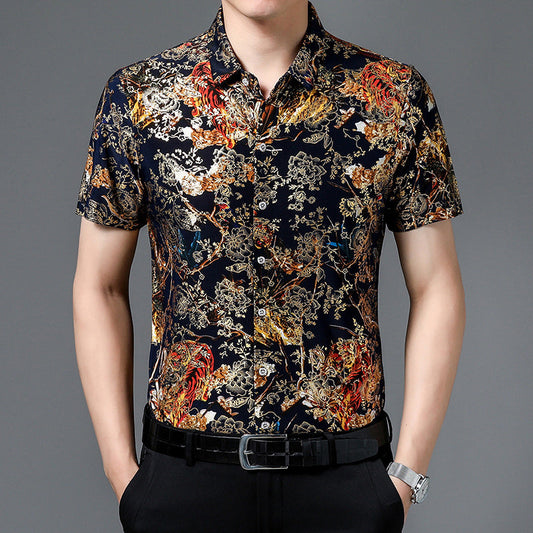 Camisa de manga corta con patrón de moda y transpirable para hombres