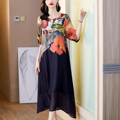 🎀Neuheiten 2025🥻Elegantes, fließendes Damenkleid mit Blumenmuster in Übergröße