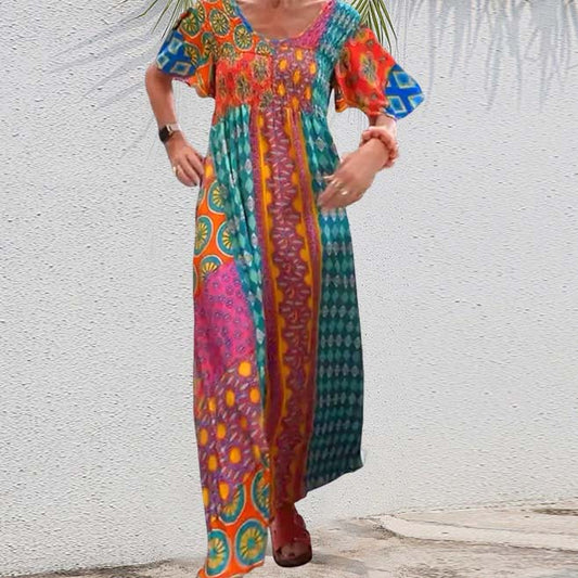 Vestidos bohemios de patchwork de colores para mujer