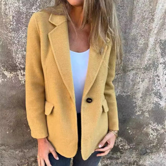 Elegante chaqueta casual de solapa para mujer con botones