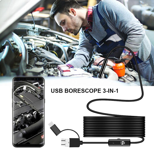 Industrial Endoscope Camera with 3-in-1 USB Snake Camera For Type- C, Android & PC Endoscope