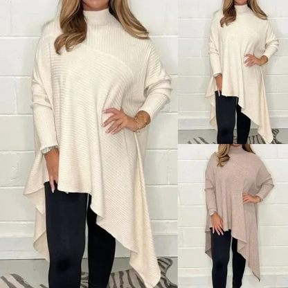 🌸50 % DE DESCUENTO 💕Jersey de cuello alto irregular de punto sólido para mujer