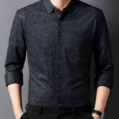 Camisa de manga larga ligera y elegante con estampado para hombre