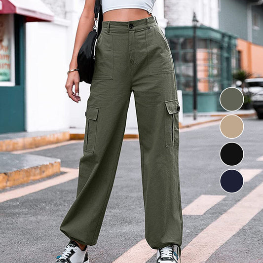 Pantalón cargo de cintura alta y bolsillos múltiples para mujer