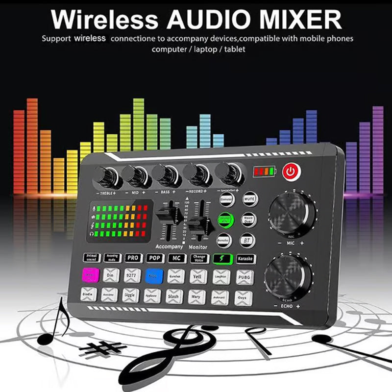 F998 Live-Soundkarte, Audio-Mixer, Podcast-Audioschnittstelle mit DJ-Mixer-Effekten, Stimmverzerrer mit Soundeffekten für Karaoke, Live-Streaming, Gaming-Aufnahmen