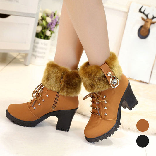 🍁Herbst-/Winter-Sonderangebot: 69 % Rabatt🍂Damen Stiefeletten mit Plüsch-Reißverschluss und dickem Absatz