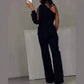 ✨👠Women's One Shoulder Glitter Mesh Flared🖤 Jumpsuit Fashion Party Essential, Sparkle and Shine, Capture Attention!