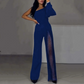 ✨👠Women's One Shoulder Glitter Mesh Flared🖤 Jumpsuit Fashion Party Essential, Sparkle and Shine, Capture Attention!