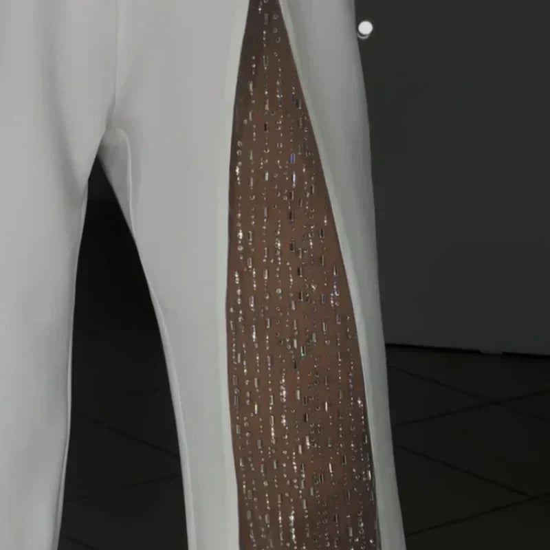 ✨👠Women's One Shoulder Glitter Mesh Flared🖤 Jumpsuit Fashion Party Essential, Sparkle and Shine, Capture Attention!