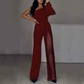 ✨👠Women's One Shoulder Glitter Mesh Flared🖤 Jumpsuit Fashion Party Essential, Sparkle and Shine, Capture Attention!