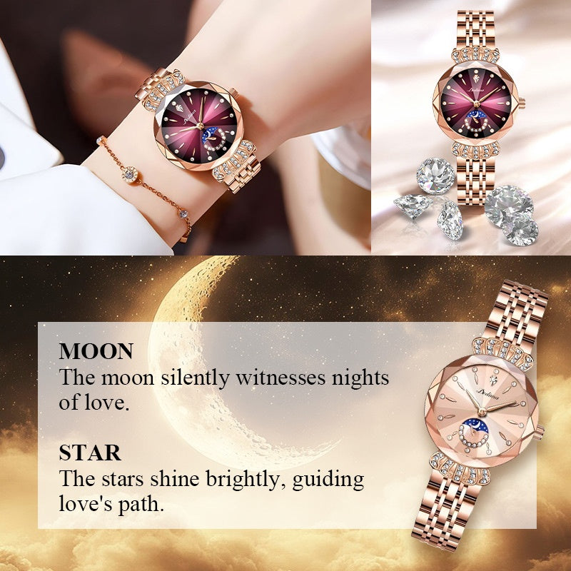 🎀Black Friday Sale 64 % RABATT🎀Modische Diamant-Mondstern-Uhr für Damen