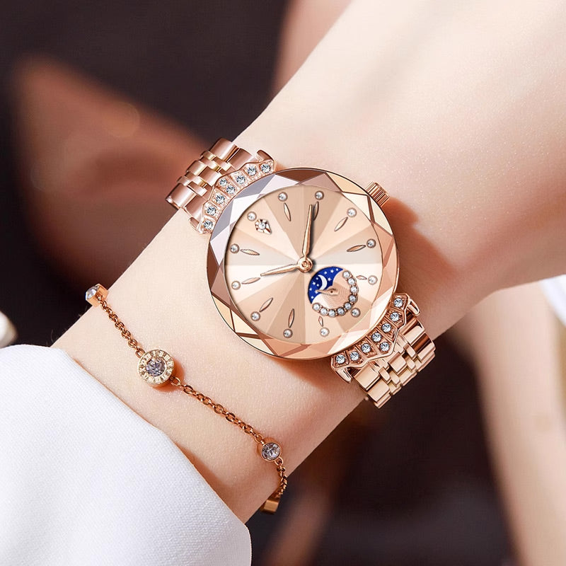 🎀Black Friday Sale 64 % RABATT🎀Modische Diamant-Mondstern-Uhr für Damen