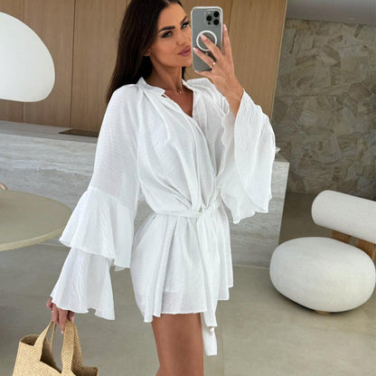 💞 Luxuriös und erfrischend 😍 Frauen Einheitsfarbige weite Minikleid