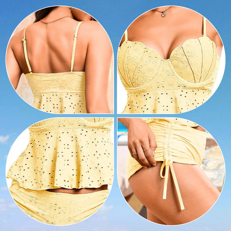 👙🌊Women's Steel Brace Solid Color Halter Split Bikini💥 50% OFF for a Limited Time! Elegantes Stahl-BH-Design, präsentiert charmante Kurven, unerlässlich für Sommerstrände!