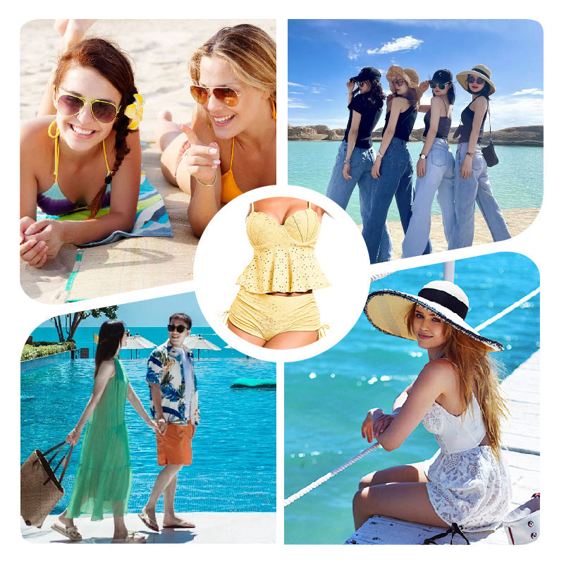 👙🌊Women's Steel Brace Solid Color Halter Split Bikini💥 50% OFF for a Limited Time! Elegantes Stahl-BH-Design, präsentiert charmante Kurven, unerlässlich für Sommerstrände!