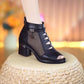 Sandalen für Damen, Stiefeletten aus weichem Leder mit mittlerem Absatz und Netzstoff