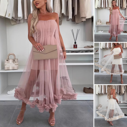 💖LETZTER TAG SALE 50% RABATT👗Damen-Mesh-Patchwork-Trägerloses Kleid