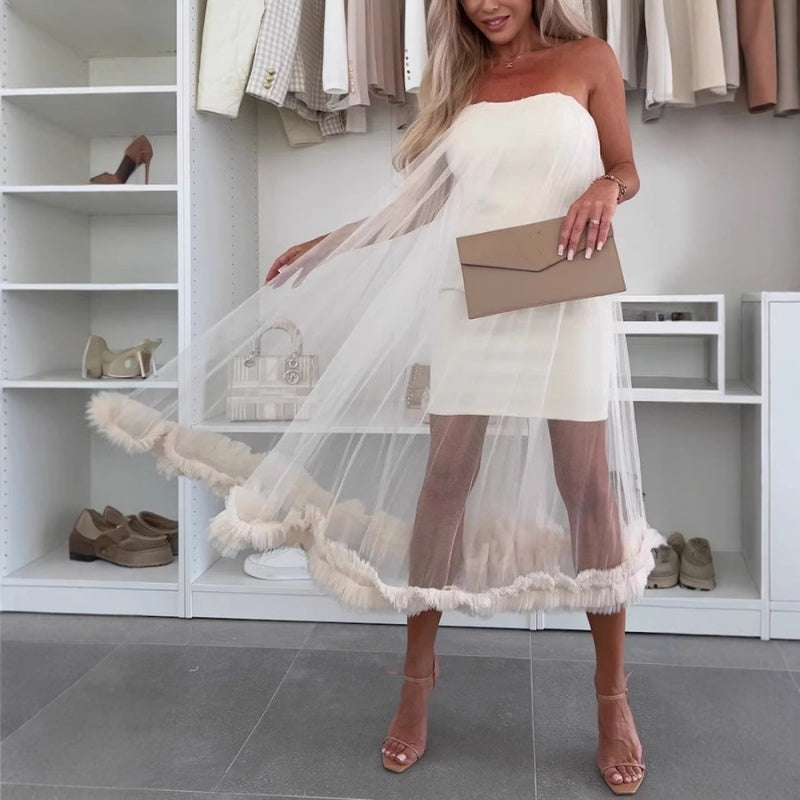 💖LETZTER TAG SALE 50% RABATT👗Damen-Mesh-Patchwork-Trägerloses Kleid