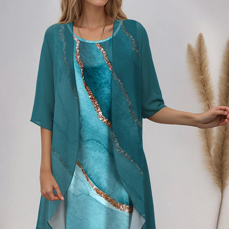 🌸Neue Modelle für den Frühling 2025👗Elegantní 2-częściowy zestaw: bluzka z półrękawkiem + sukienka