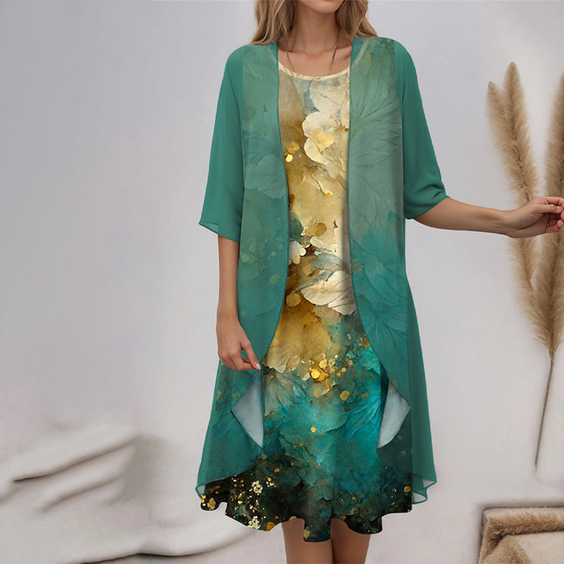 🌸Neue Modelle für den Frühling 2025👗Elegantní 2-częściowy zestaw: bluzka z półrękawkiem + sukienka