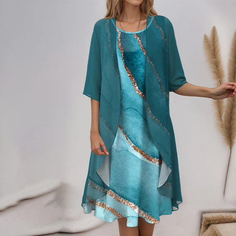 🌸Neue Modelle für den Frühling 2025👗Elegantní 2-częściowy zestaw: bluzka z półrękawkiem + sukienka