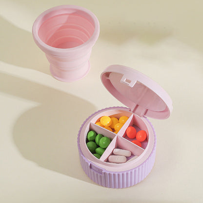 💊🥤Kaufen Sie 3 und erhalten Sie 2 gratis🎉 Pillen-Organizer mit faltbarem Silikonbecher - Einfache Medikamentenverwaltung, Reisebegleiter, Helfer für die Gesundheit!