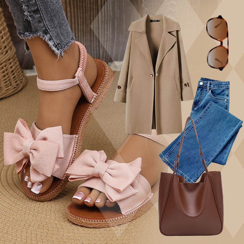 👡🌸Women's Fashion Bow Flat Sandals - 59% OFF for Goddess Day! Elegantes Design🌸Komfortabel tragen, Sommer Essential!