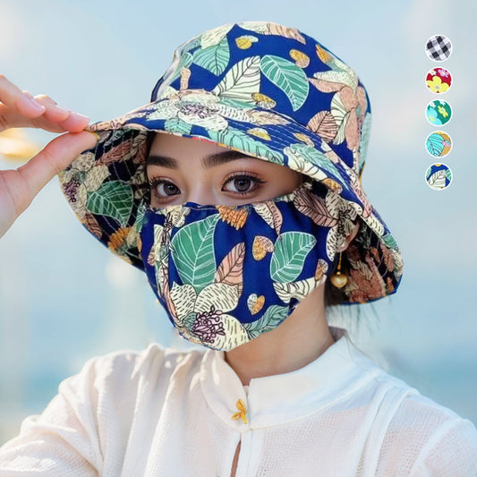 🌞Sommer Begrenzte Zeit 59% Rabatt! 👒Women's Floral Print Bucket Sun Hat mit Maske