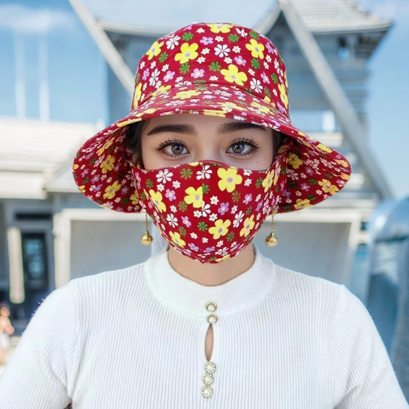 🌞Sommer Begrenzte Zeit 59% Rabatt! 👒Women's Floral Print Bucket Sun Hat mit Maske