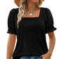 🍃Lässiges T-Shirt mit gesmokten Ärmeln und quadratischem Ausschnitt für Damen (BUY 2✈️ Kostenloser Versand)