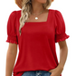 🍃Lässiges T-Shirt mit gesmokten Ärmeln und quadratischem Ausschnitt für Damen (BUY 2✈️ Kostenloser Versand)