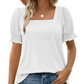 🍃Lässiges T-Shirt mit gesmokten Ärmeln und quadratischem Ausschnitt für Damen (BUY 2✈️ Kostenloser Versand)