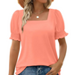 🍃Lässiges T-Shirt mit gesmokten Ärmeln und quadratischem Ausschnitt für Damen (BUY 2✈️ Kostenloser Versand)