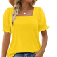 🍃Lässiges T-Shirt mit gesmokten Ärmeln und quadratischem Ausschnitt für Damen (BUY 2✈️ Kostenloser Versand)