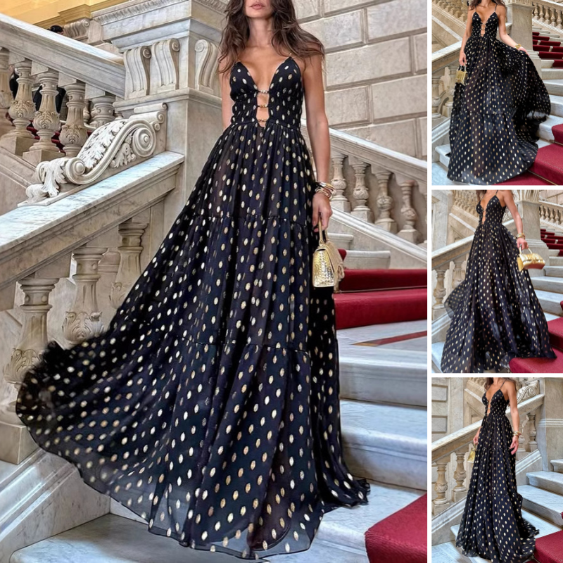 🌸Wiosenne promocje💐 Spaghettiträger-Maxikleid mit Polka Dot