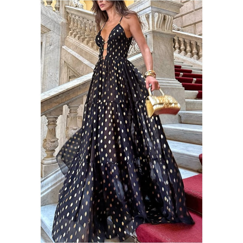 🌸Wiosenne promocje💐 Spaghettiträger-Maxikleid mit Polka Dot