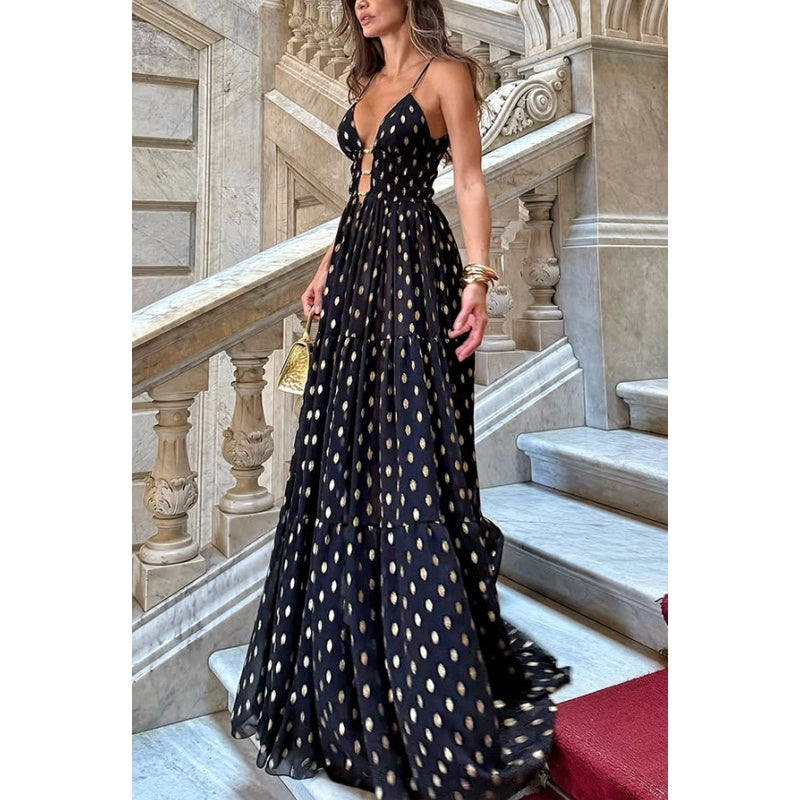 🌸Wiosenne promocje💐 Spaghettiträger-Maxikleid mit Polka Dot