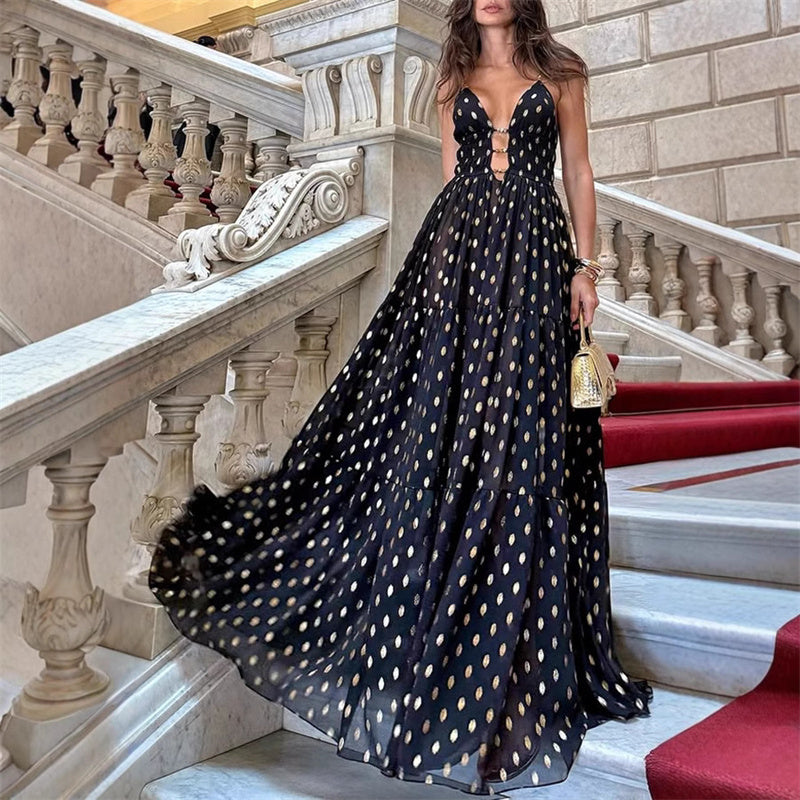 🌸Wiosenne promocje💐 Spaghettiträger-Maxikleid mit Polka Dot