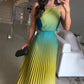 🌈Damen Neckholder-Plissee-Kleid mit Farbverlauf